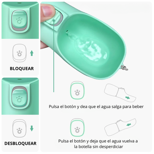 Botella de Agua Portátil Antifugas para Mascotas (Cuenco Integrado)